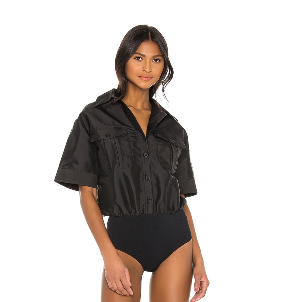 Vimmia Black Short-Sleeve Button Front Bodysuit